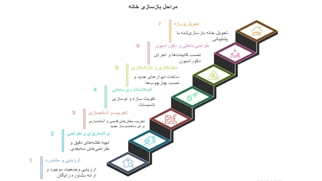 اینفوگرافیک مراحل بازسازی خانه